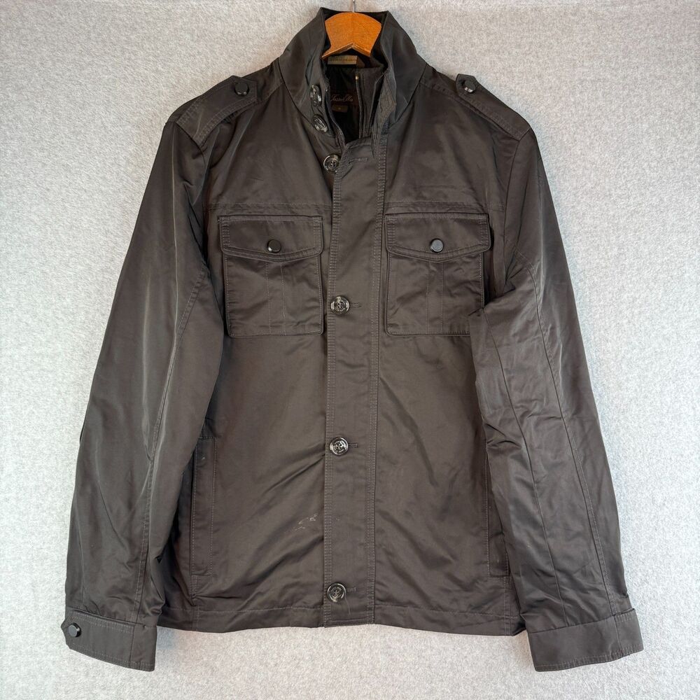 Tasso Elba Safari Field Jacket Men's S Black Nylon Lightweight Full Zip Pockets